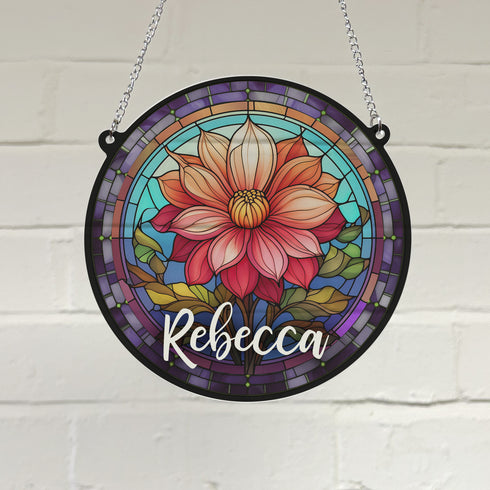 Dahlia Personalised Stained Glass Effect Suncatcher